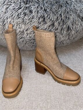 Sam Edelman Rozanna Knit Sweater Lug Sole Booties Luxe Tan Size 6.5